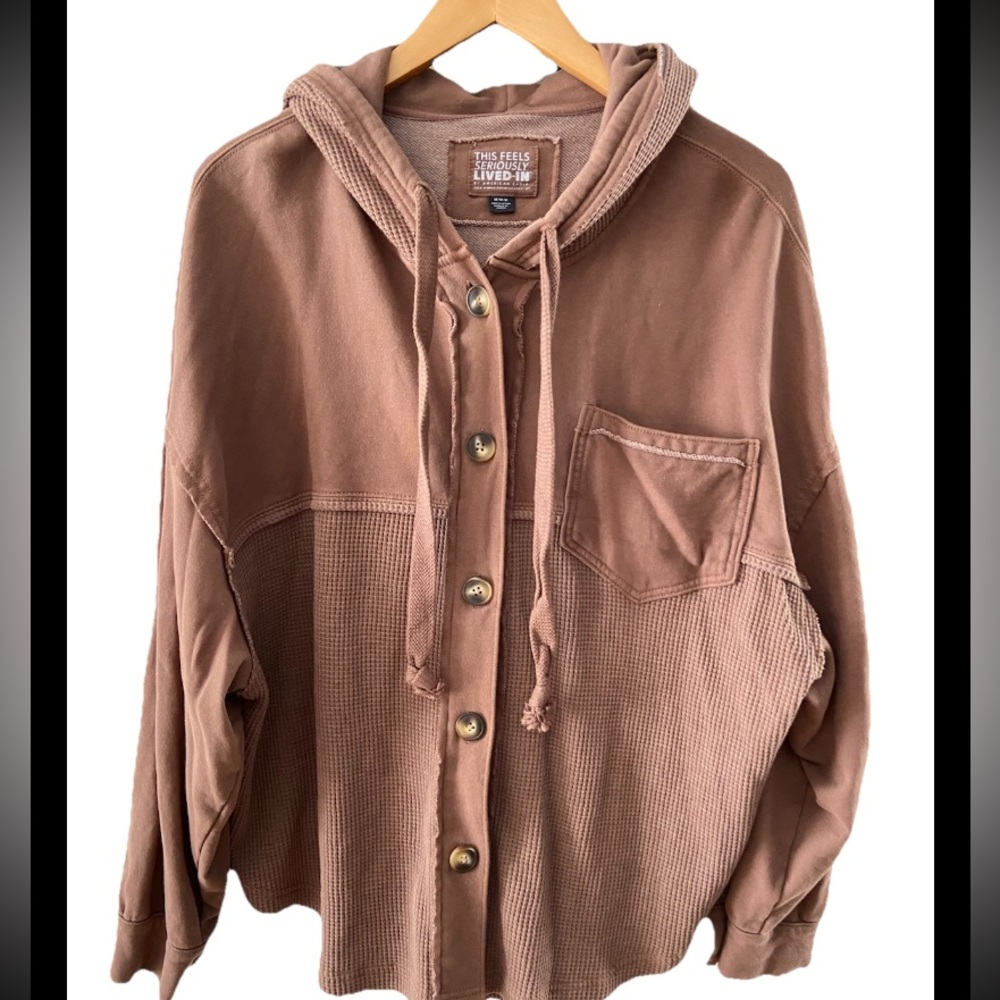 American eagle aerie Brown Button-Up waffle knit Hoodie Jacket m